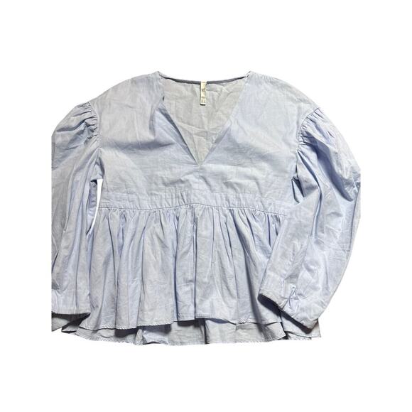 Zara TRF Blue & White Stripe Peplum Blouse – Size M Cottagecore - Picture 2 of 6